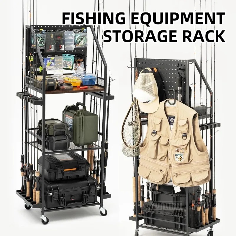 釣り道具収納棚、釣り竿とリールを収納できるガンラック型のタッ - Fishing Rod Combo のレビューと価格